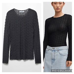 Mango MNG Black Sheer Long Sleeve Top